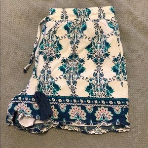 Teal and White Printed Cotton Short w/ Tassle